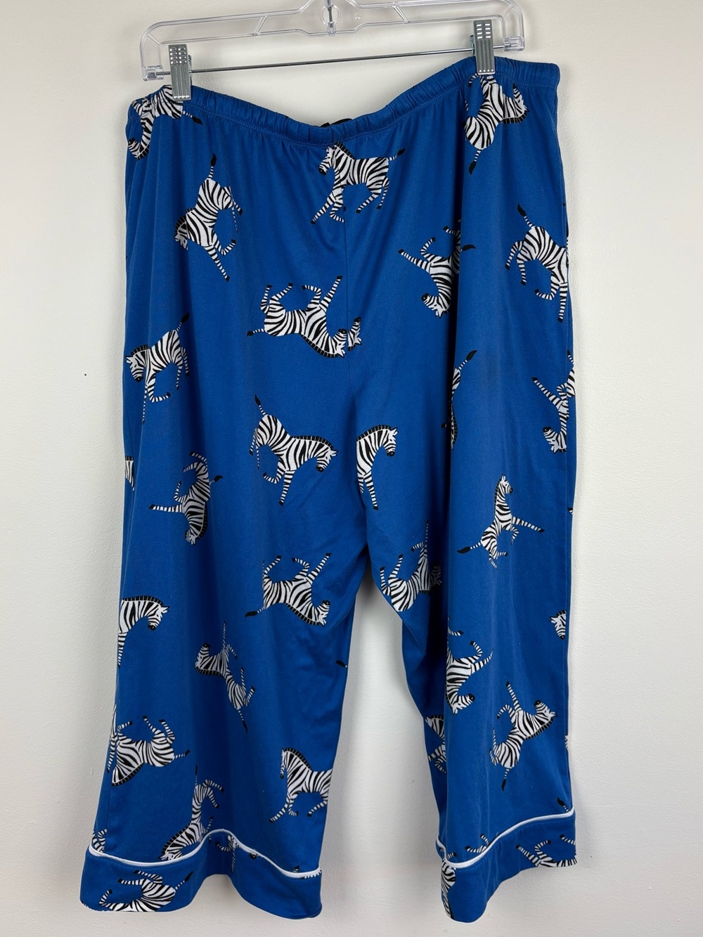 Room Service Blue Zebra Print Short Sleeve Cropped Pants Pajama 2PC Set XL EUC - Picture 9 of 13